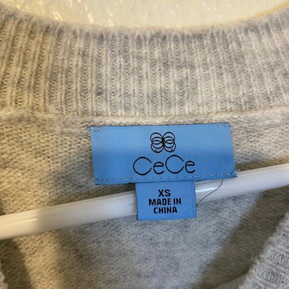 CeCe Womens Gray Crew Neck Embroidered Gold Star Knit Pullover Sweater Size XS - Picture 4 of 4